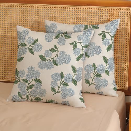 Spring Pillow Covers 22x22 Inch 2 Pcs Navy Blue Sage Green Hydrangea Flower Decor Throw Pillows Vintage Floral Seasonal Summer Outdoor Decoration Pillowcase Linen Cushion Cover for Couch Sofa - Image 2