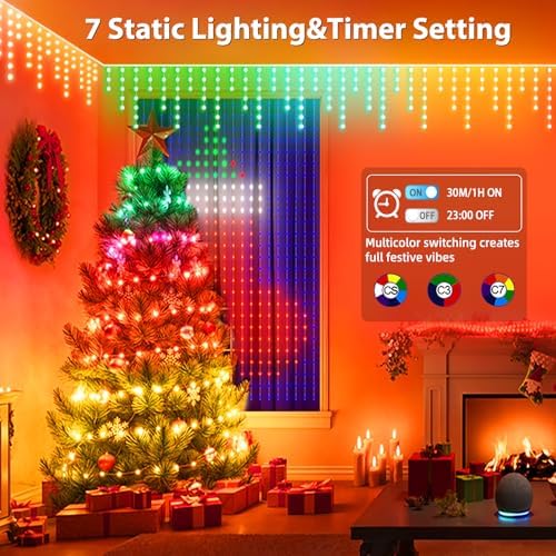 AHAWILL Icicle Lights for Outside,66ft Christmas Lights Outdoor with Dimmable 510LED,IP65 Waterproof,USB Plug in Curtain String Lights with DIY Scene Modes for Party,Roof,Halloween Decor(Multicolor) - Image 3