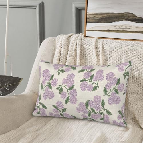 Purple Pink Pillow Covers 12x20 Inch 2 Pcs Green Hydrangea Flower Decor Throw Pillows Vintage Floral Seasonal Spring Summer Outdoor Decoration Pillowcase Linen Cushion Cover for Couch Sofa - Image 4