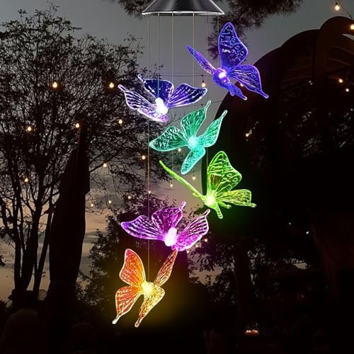 Solar Wind Chimes Outdoor Color Changing Lights,Solar Butterfly Gift for Women Mom Grandma,Waterproof Outdoor Solar Powered Lights for Garden Patio Yard Home Decor - Image 3