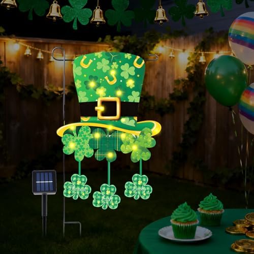 14 x 23 Inches Lighted St. Patrick’s Day Garden Flag – Double-Sided Shamrock Hat Yard Flag with Warm LED Lights, Solar-Powered Outdoor Irish Décor for Porch, Lawn and Patio - Image 7