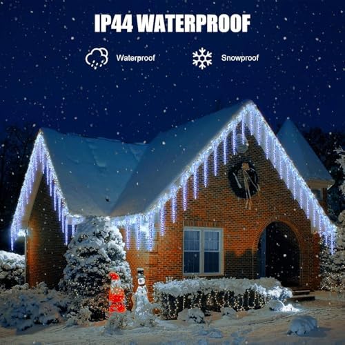 Brightown Christmas Meteor Shower Icicle Lights Outdoor, 2 Pack Total 40ft with 40 Large Tube 960 LED Dropping Effect, Waterproof Decorations for House Eave Roofline, Blue - Image 7