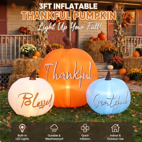 Simgoing Fall Pumpkin Inflatable Decor with Built-in LEDs 5FT Wide - Image 3