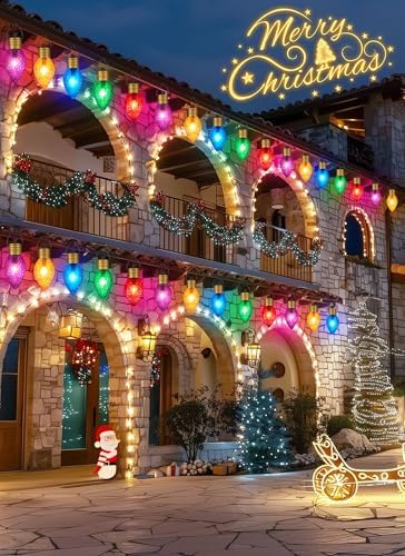 Minetom Strawberry C9 Christmas Jumbo Lights, 2 Pack 10.5 Feet 5 Multicolor Bulb Christmas Pathway Lights Outdoor C7 Light Covered Jumbo Multicolor Light Bulb Decorations for Lawn Outside - Image 6
