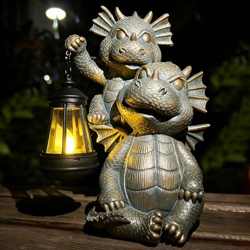 Solar Garden Outdoor Statues Lantern Figurines Light Decorations for Outdoor Patio Balcony Yard Lawn, Ideal Gifts for Mom Friends (Bronze -Dragon) by Giyyomtr