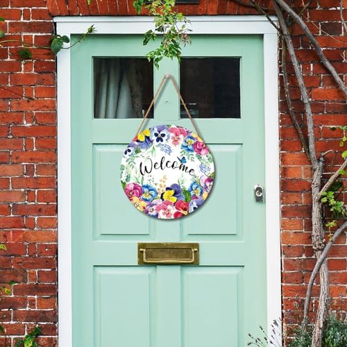 Harooni Welcome Spring Summer Floral Flowers Wreaths Sign for Front Door Decor Farmhouse Spring Wood Door Hanger Rustic Wooden Welcome Spring Hanging Door Wall Sign for Outdoor Outside Porch 12”x12” - Image 6