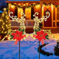 2-Pack Christmas Solar Pathway Lights Outdoor Waterproof, Xmas Metal Reindeer Garden Stake Lights with Poinsettia Decorations for Yard Lawn Walkway Porch Holiday Decor by Unknown