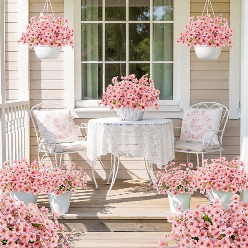 6 Bundles Pink Artificial Flowers for Outdoors, UV Resistant Faux Plants - Image 6