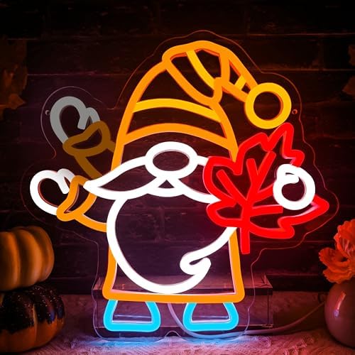 Flashing Gnomes Neon Sign Dimmable for Thanksgiving Neon Sign for wall decor Maple Leaf Neon Light for Hello Fall Led Sign Thanksgiving Bedroom Kids Room Bar Club Decoration Gift. by kzjspn