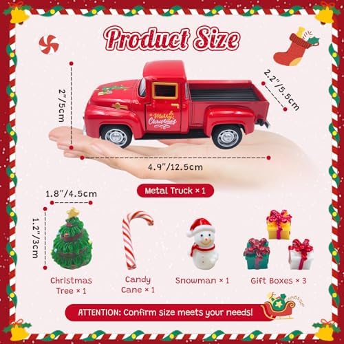Christmas Red Truck Decor 5 Inch Vintage Farmhouse Metal Truck - Image 2