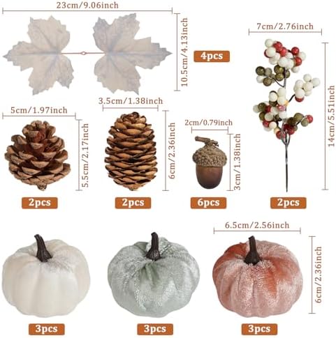 Artmag 25 PCS Pumpkin Decor Set, Artificial Fabric Pumpkins Decor with Acorns, Pinecones, Berries, Maple Leaves for Fall Halloween Thanksgiving Decorations Home Table - Image 2