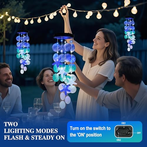 (New) Solar Wind Chime for Outside, Solar Hanging Wind Chime Lights, Gift for Women Grandma Mom Wife Sister Girls, LED Decorative Mobile Lights for Garden Yard Patio Decorations - Blue - Image 4