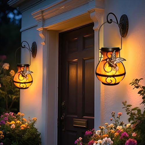 2-Pack solar lights outdoor Decorative Lanterns - Hanging Flame Effect Waterproof Plastic Hummingbird-Shaped Lights, patio decorations outdoorfor Outdoor Patios, Gardens, Balconies, and More by Unknown