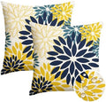 AVOIN colorlife Dahlia Flowers Blue and Yellow Waterproof Outdoor Throw Pillow Covers, 18 x 18 Inch Outdoor Summer Cushion Case Decoration for Patio Garden Porch Set of 2 by AVOINcolorlife
