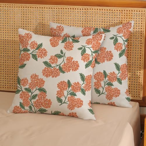 Fall Burnt Orange Pillow Covers 22x22 Inch 2 Pcs Green Hydrangea Flower Decor Throw Pillows Vintage Floral Seasonal Autumn Outdoor Decoration Pillowcase Linen Cushion Cover for Couch Sofa - Image 2