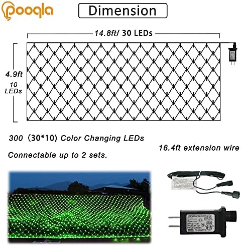 Pooqla 14.8x4.9 ft Net Lights, 300 LED Outdoor Green Halloween Lights with 8 Lighting Modes, Connectable Waterproof Mesh String Fairy Light for Bushes Tree Garden Christmas Decor - Image 5