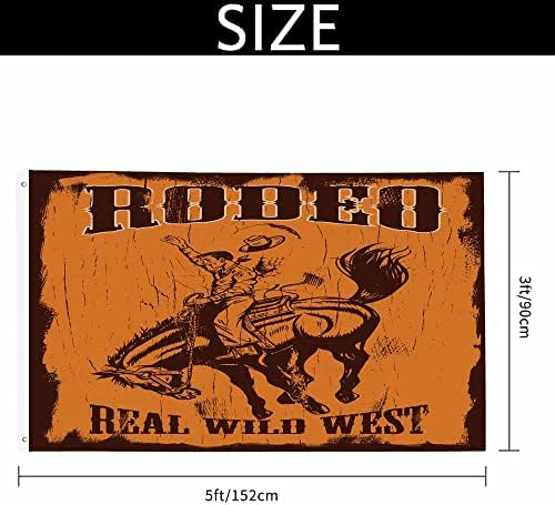 Yekiua Rodeo Flag 3X5 Man Riding Bucking Bronco Real Wild West UV Fade Resistant Vivid Color - Canvas Header Double Stitched Flag With Brass Grommets Orange - Image 2