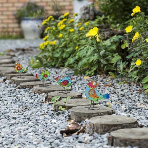 4 Pack Bird Garden Decor for Outside, Glass & Metal Yard Art Decoration for Porch Patio, Garden Statues Sculpture Gifts for Grandma Mom Women (Colorful) - Image 4