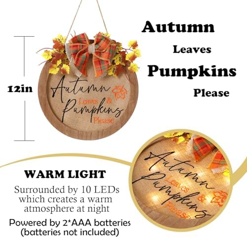 HOMCDALY Fall Wreaths for Front Door, Thanksgiving Welcome Sign for Front Door, Fall Decorations for Home, Farmhouse Welcome Thanksgiving Wooden Door Hanger, Autumn Pumpkin Fall Door Sign - Image 2