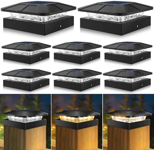 Peasur 4x4in Solar Post Cap Lights Outdoor with 3 Modes, 8 Packs Fence Light Solar Powered Waterproof for Wood/Vinyl Posts for Deck Yard Garden Patio Outside by Peasur