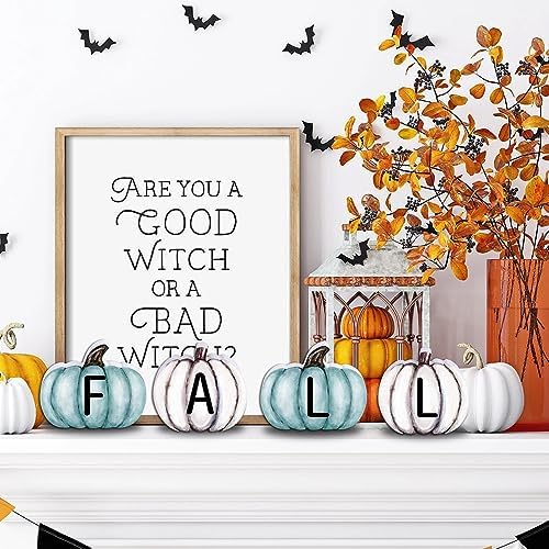YUJUN 4 Pieces Fall Pumpkin Wooden Signs Decoration,Blue Autumn Tiered Tray Pumpkin Tabletop Decor for Thanksgiving Fall Home Kitchen Harvest Party Decor Supplies - Image 6