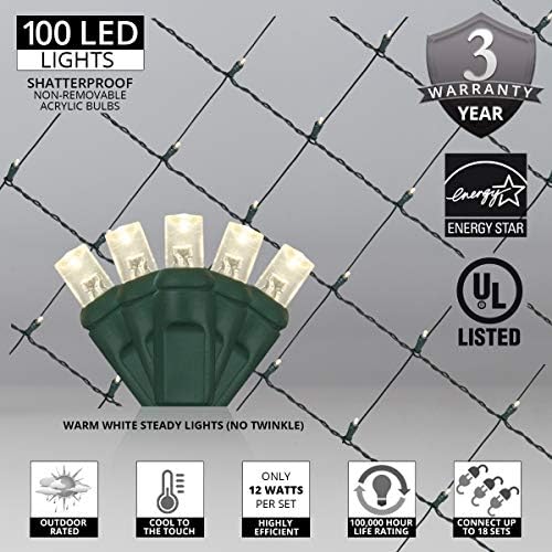 Wintergreen Lighting Set of 100 Warm White LED Net Lights - Christmas Outdoor Decorations, Green Wire (4 x 6 ft, 5mm Lights) - Image 3