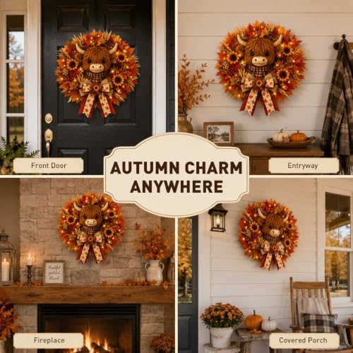 Lighted Scarecrow Fall Wreath for Front Door (N) - Image 4