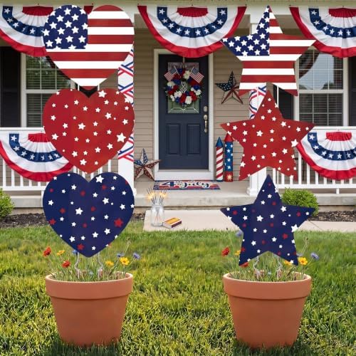 RattanView 6 Pack Outdoor 4th of July Yard Signs Decorations Patriotic Yard Stakes Red White Blue American Flag Front Porch Decor for 250th Anniversary Independence Day Lawn Garden Patio by RattanView