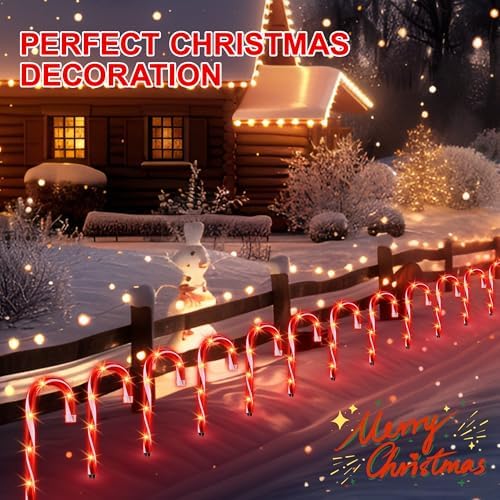 10" Christmas Candy Cane Lights (10PCS) for Landscape Decoration,Red & White Pathway Makers Lights (Include Stakes) - Image 4