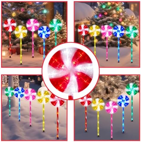 BRIGHTDECK Lollipop Solar Christmas Pathway Lights Outdoor, LED Christmas Decor with 8 Lighting Modes, Light Up Solar Stake Lights for Holiday, Xmas (Multicolor, 10Pack) - Image 7