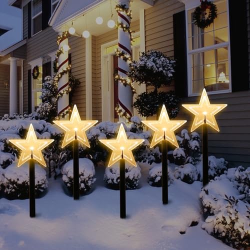 Mycznsyard Christmas Star Pathway Light 5 Pack Christmas Decorative Lights Battery Powered Waterproof LED Night Lights for Outdoor Ground Lawn Landscape Holiday Party Christmas Decor (Warm White) by Mycznsyard