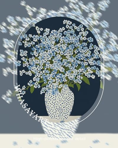 Vintage Framed Floral Wall Art 12x16, Blue White Baby’s Breath Flower in Polka Dot Vase Print, Minimalist Modern Nordic Botanical Canvas Artwork, Entryway Bedroom Kitchen Office Decor - Image 6