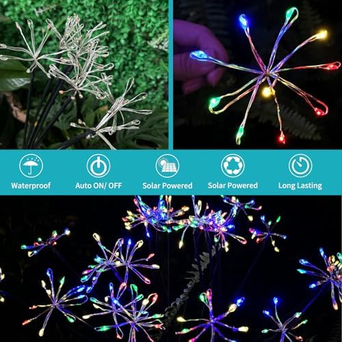 JJGoo Solar Garden Lights, New Upgraded 2 Pack Solar Swaying Starburst Light, Waterproof Fireworks Outdoor Lights, Yard Patio Pathway Decoration, Colorful - Image 4