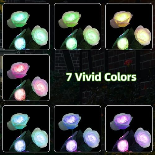 Solar Garden Lights Outdoor - Solar Flowers Lights Outdoor Decorative Waterproof, 40 Hour Coloring Changing White Rose Yard Pathway Light Solar Powered, Cemetery Decoration, Backyard Decor, 4pcs - Image 5