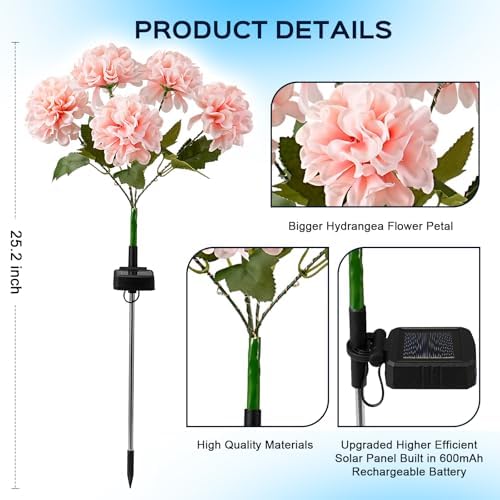 2 Pack Solar Garden Lights Outdoor, LED Colorful Waterproof Solar Powered Hydrangea Flowers Landscape Lights for Patio, Outside Yard, Pathway Decorative, Décor, Two Lighting Modes - Image 6