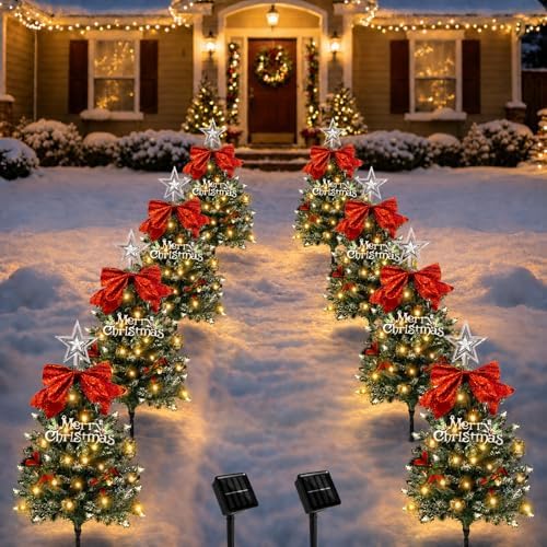 Christmas Tree Solar Pathway Lights Outdoor Decor, 8 Pack, Snowy by TAILERRI