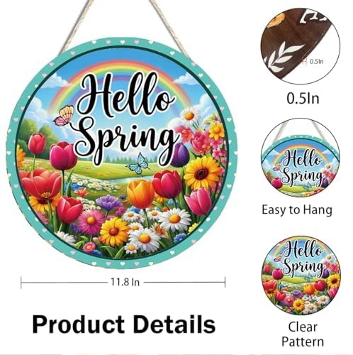 Hello Spring Tulip Daisy Wooden Welcome Front Door Sign Wall Decor - Image 2