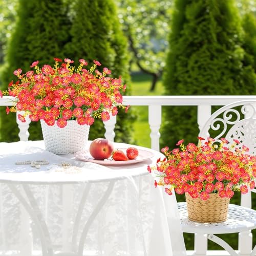 12 Bundles Artificial Flowers Outdoor UV Resistant Faux Plants (Rose Red) - Image 6