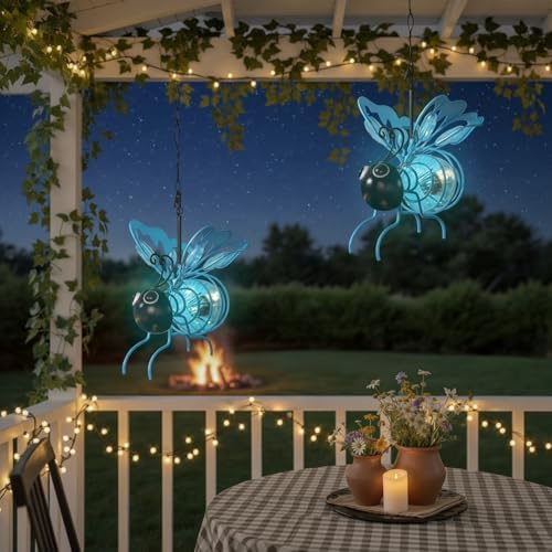 Solar Powered Hanging Bee Light Waterproof Solar-Powered Insect Ornament Suitable for Courtyards, Trees, Porches, and Terraces 2-Pack Blue - Image 6