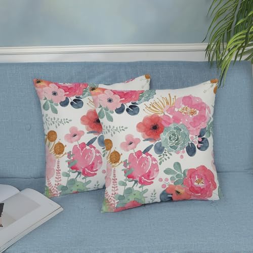 CXMEIFLY Spring Floral Pillow Covers 20 x 20 Inch Set of 2 for Watercolor Pink Flowers Decor Throw Pillows Green Leaves Plant Outdoor Decorative Cushion Cases with Zipper for Couch Bed Decorations - Image 4