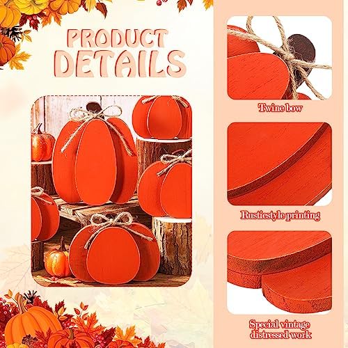 Thyle 5Pcs Fall Pumpkin Decor Autumn Wooden Sign Halloween 3D Pumpkin Decor - Image 3