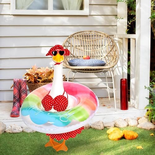 JcHrmers Hawaiian Porch Goose Outfits Summer Bikini Lawn Goose Clothes Fits 23" Cement Plastic Goose Statue for Spring Summer Outdoor Garden Yard Patio Decoration - Image 7