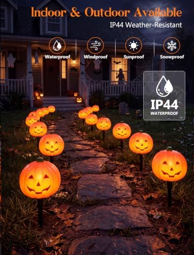 4 Pumpkin Pathway Marker Lights Outdoor, 7Ft Halloween Decoration Stake - Image 4