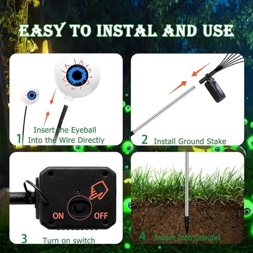 Halloween Outdoor Decorations, 2 Pack 16 LED Eyeball Solar Garden Lights, 8 Modes Scary Halloween Lights Waterproof for Yard Garden Lawn Pathway Party Decorations (Green) - Image 4