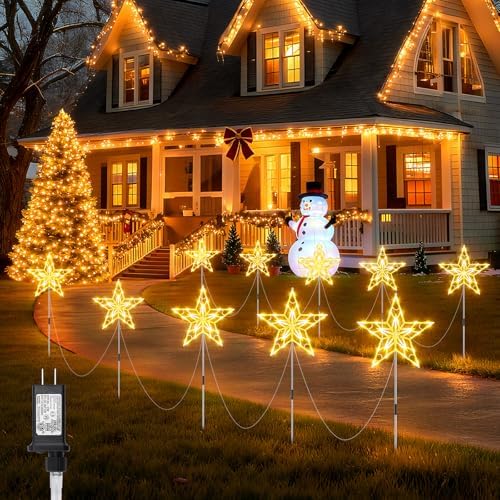 Brightown Pathway Lights Outdoor Christmas Decorations, Set of 10 Large Waterproof Stake Decorative Light for Outside Sidewalk Yard Lawn Path Walkway Driveway Marker Stake, Warm White by Brightown