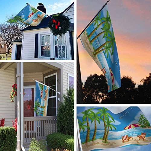 Yekiua Beach View Flag 3X5 Summer Holiday Tropical Palm Tree Chairs Umbrella UV Fade Resistant Vivid Color - Canvas Header Double Stitched Flag With Brass Grommets - Image 6