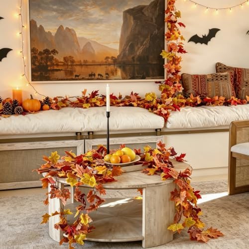 CQURE 14 Pack Fall Leaf Garland, Total 82.6Ft Artificial Fall Vines Autumn Garland Fall Maple Leaves Thanksgiving Decor for Home Wedding Fireplace Party - Image 3