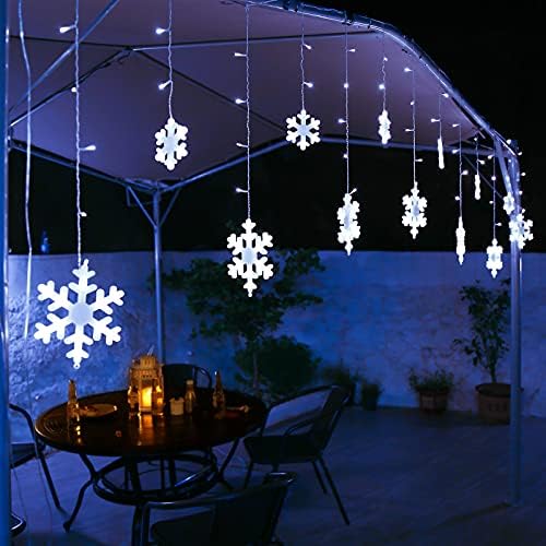 Toodour Christmas Snowflake Lights Outdoor, 17.22ft 264 LED Snowflake Icicle Lights with 22 Drops, Connectable, 8 Modes Waterproof White Christmas Light for Curtain, Eaves, Window, Xmas Decorations - Image 5