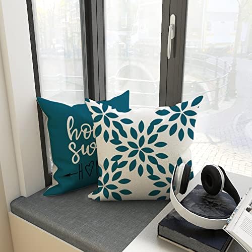 YCOLL Pillow Covers 20x20 Set of 4, Modern Sofa Throw Pillow Cover, Decorative Outdoor Linen Fabric Pillow Case for Couch Bed Car,Teal - Image 3