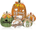 5 Pcs Fall Pumpkin Decor for Home Green Pumpkin Wooden Table Centerpiece by GlikCeil